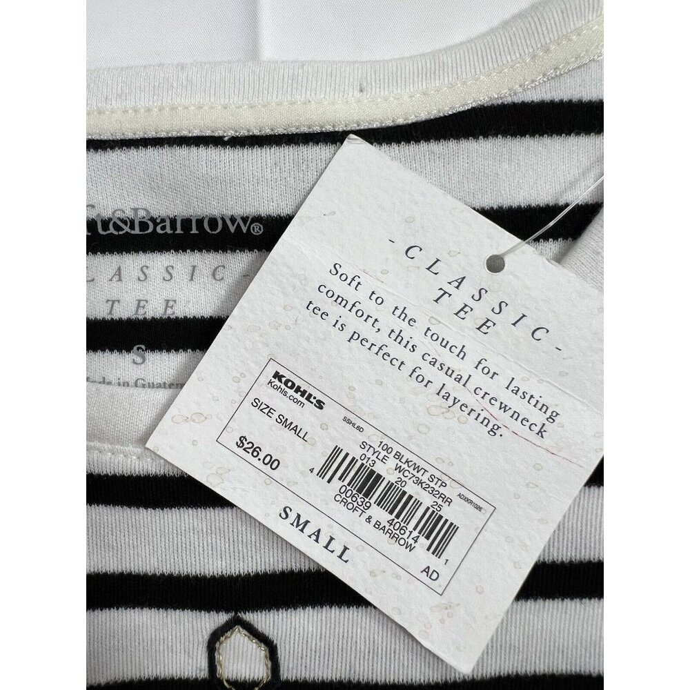 NWT croft barrow women classic tee shirt Small Striped Black White Long Sleeves - Picture 5 of 10
